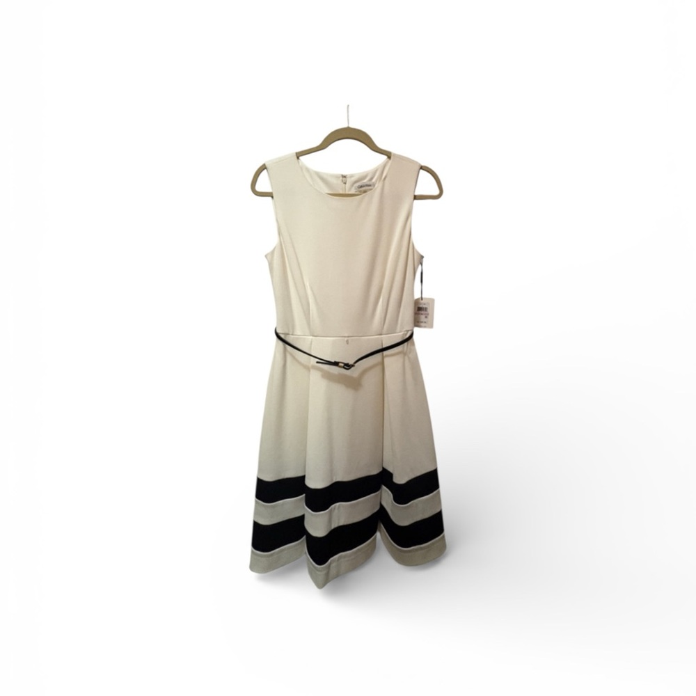 Calvin Klein Women’s Sleeveless Cream and Black Mini Dress size 6 NEW